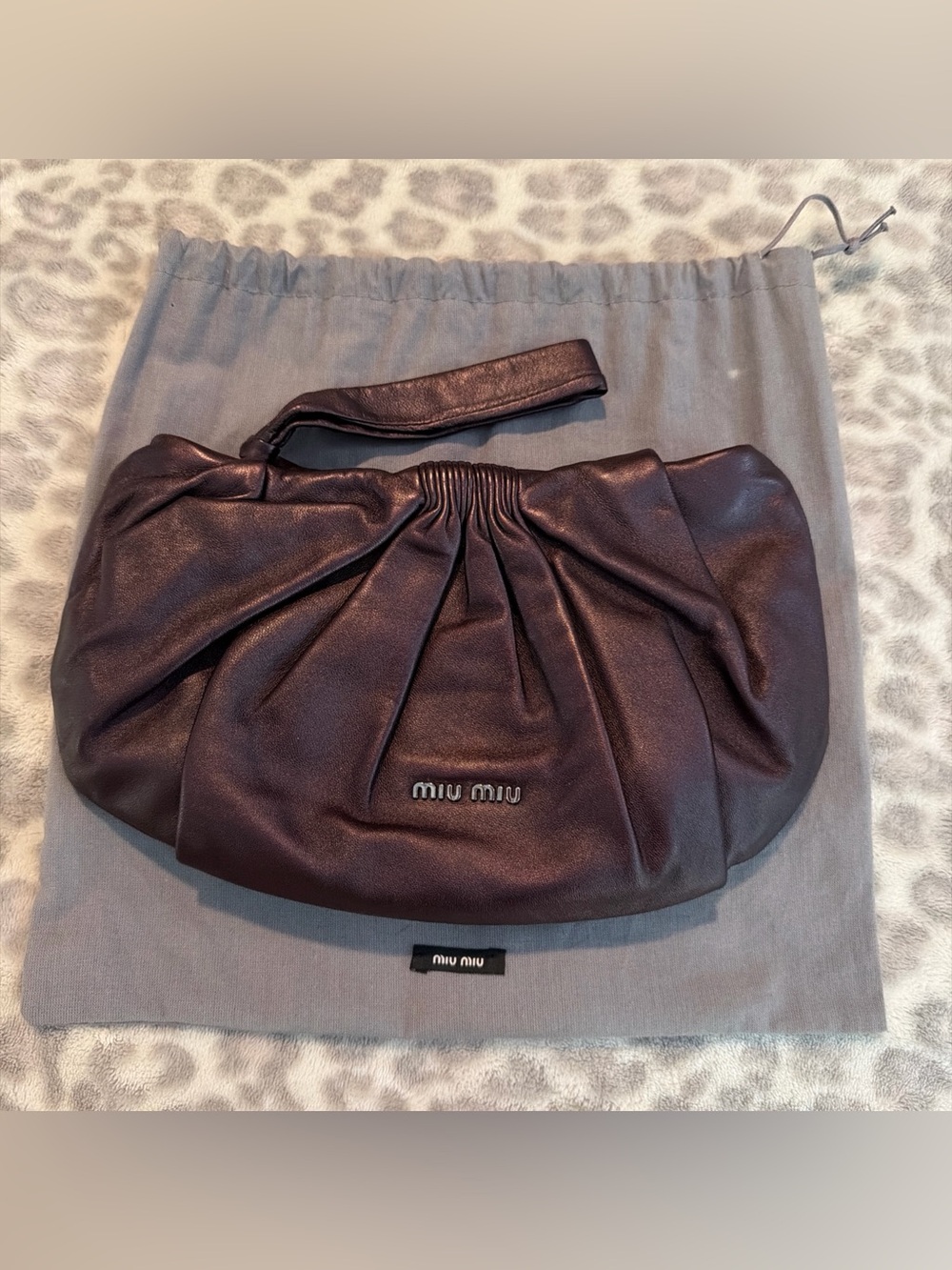Miu Miu Leather Wristlet Clutch Bag Metallic Rare - Picture 2 of 11